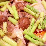 野菜鍋風☆少量の油で作る豚肉と野菜のアヒージョ